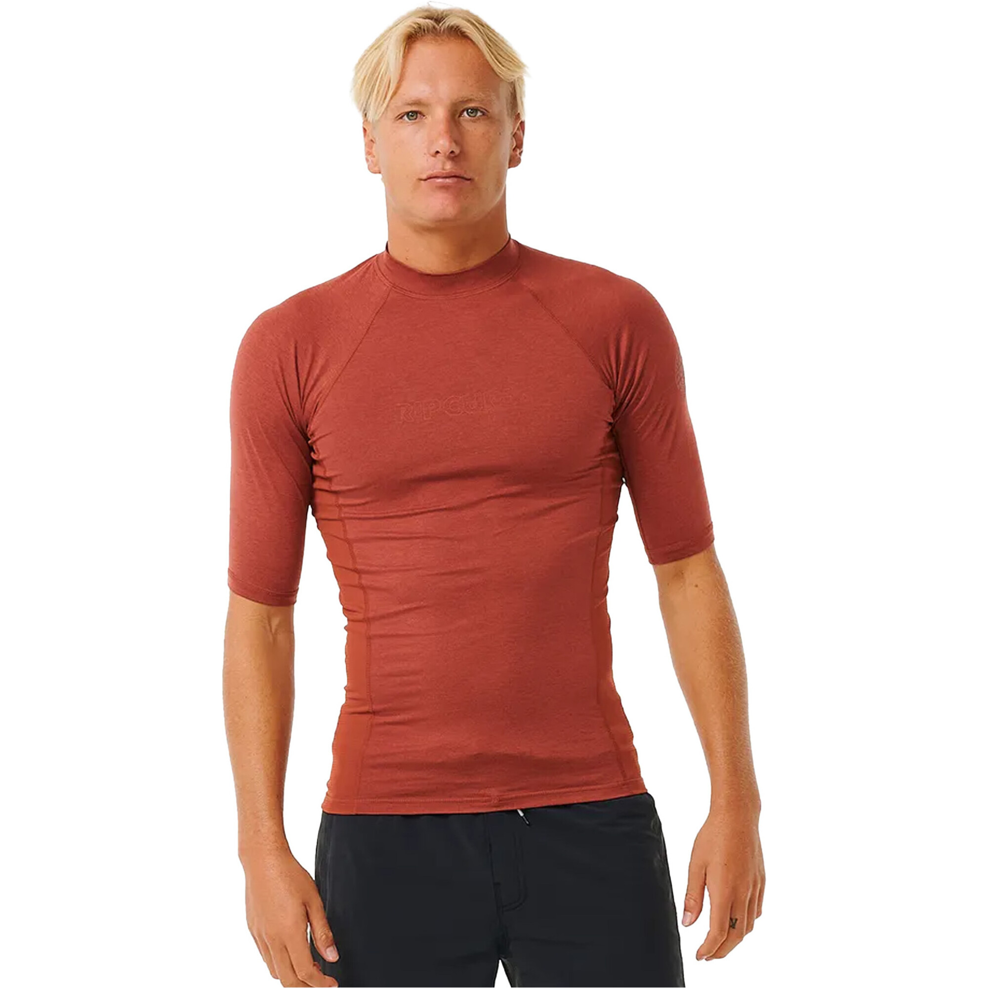 Rip Curl Waves UPF Performance Short Sleeve Rash Vest in Red - Rash